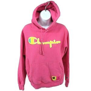CHAMPION REVERSE WEAVE Hoodie Sweatshirt Pop Jock PINK Script LOGO